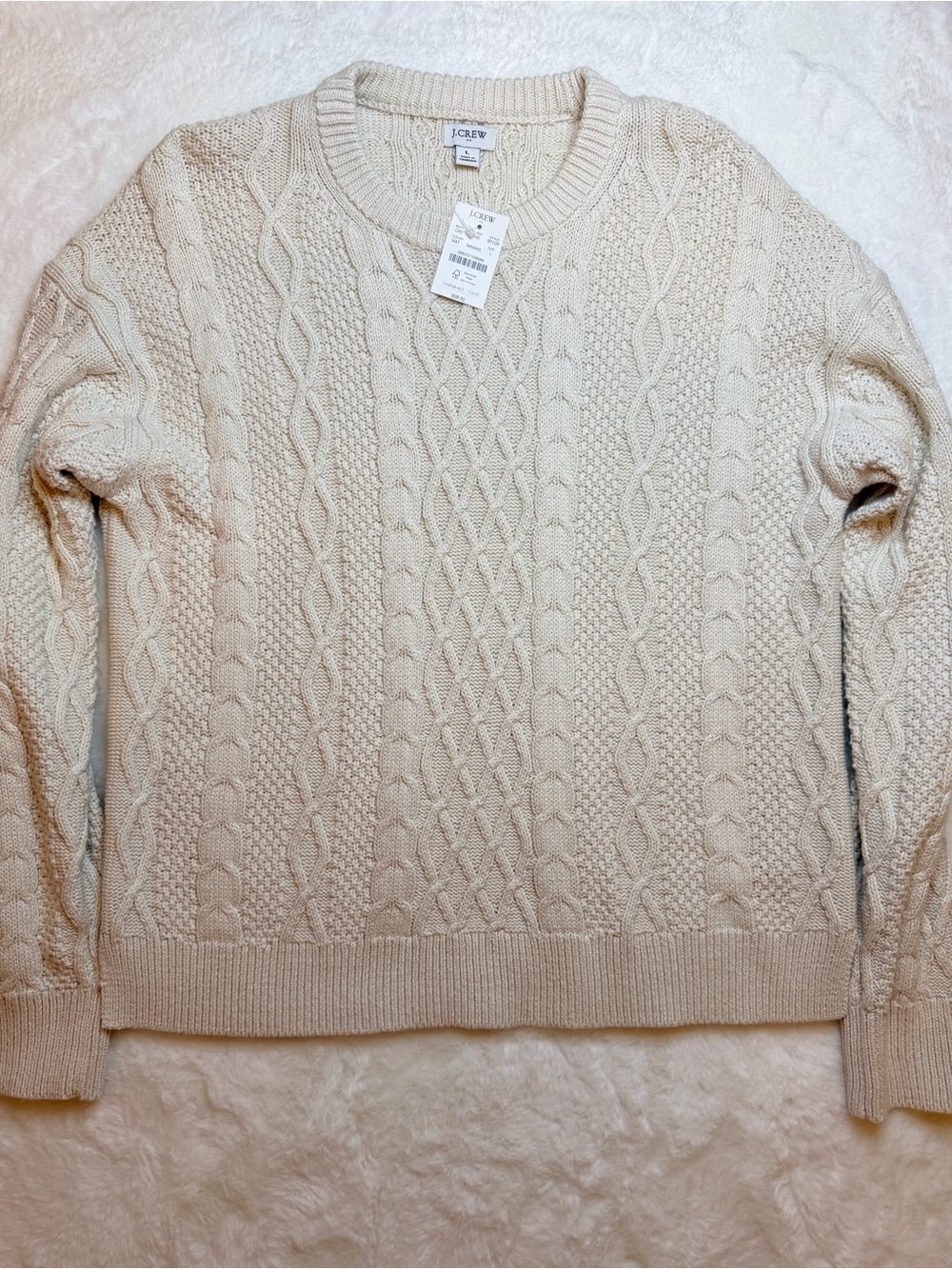 J. Crew Cream Cable-Knit Crewneck Sweater
